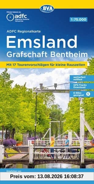 ADFC-Regionalkarte Emsland Grafschaft Bentheim mit Tagestouren-Vorschlägen, 1:75.000, reiß- und wetterfest, GPS-Tracks Download: Mit Internationalem Naturpark Moor (ADFC-Regionalkarte 1:75000)