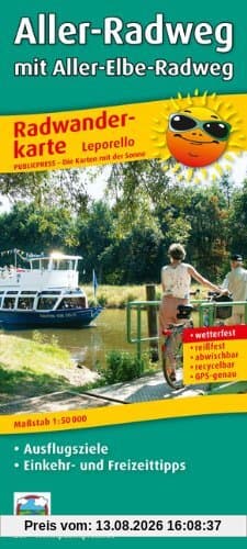 Radwanderkarte Leporello Aller-Radweg mit Aller-Elbe-Radweg: mit Ausflugszielen, Einkehr- & Freizeittipps, wetterfest, reißfest, abwischbar, GPS-genau. 1:50000