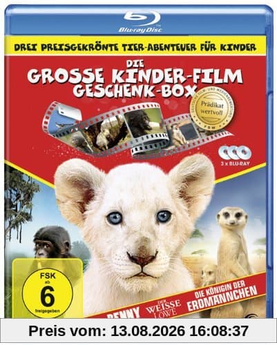 Die große Kinderfilm-Geschenk-Box mit drei preisgekrönten Tier-Abenteuern: Der weiße Löwe, Benny - Allein im Wald, Die Königin der Erdmännchen (3 Blu-rays)